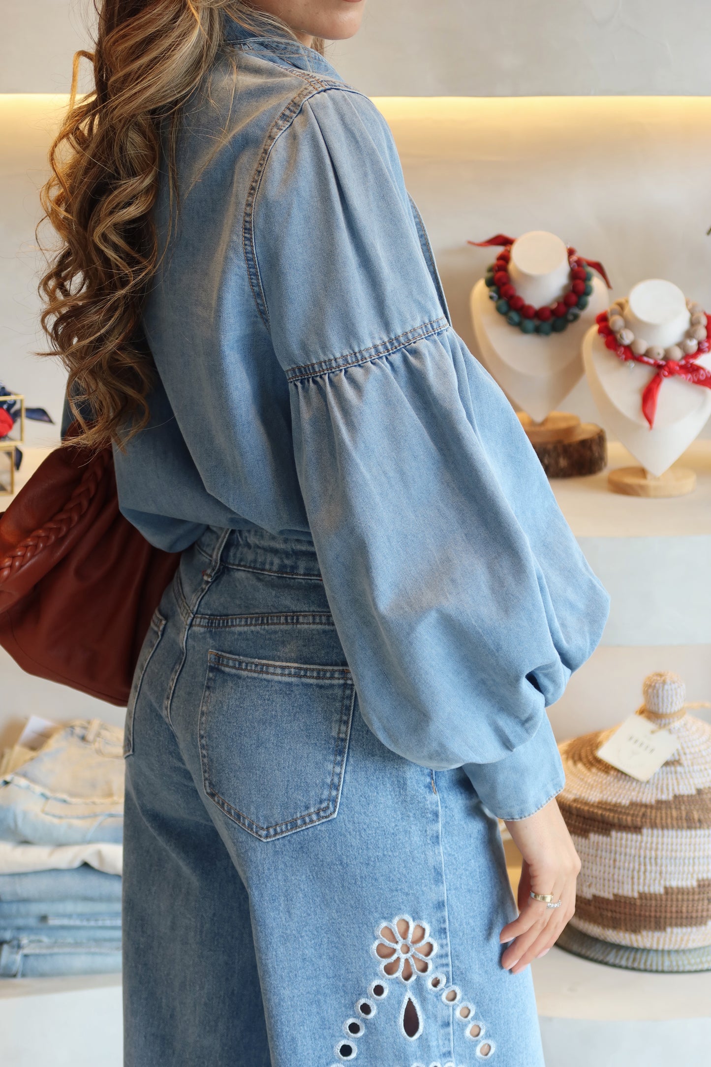 Marfa - Denim Tie Neck Blouse