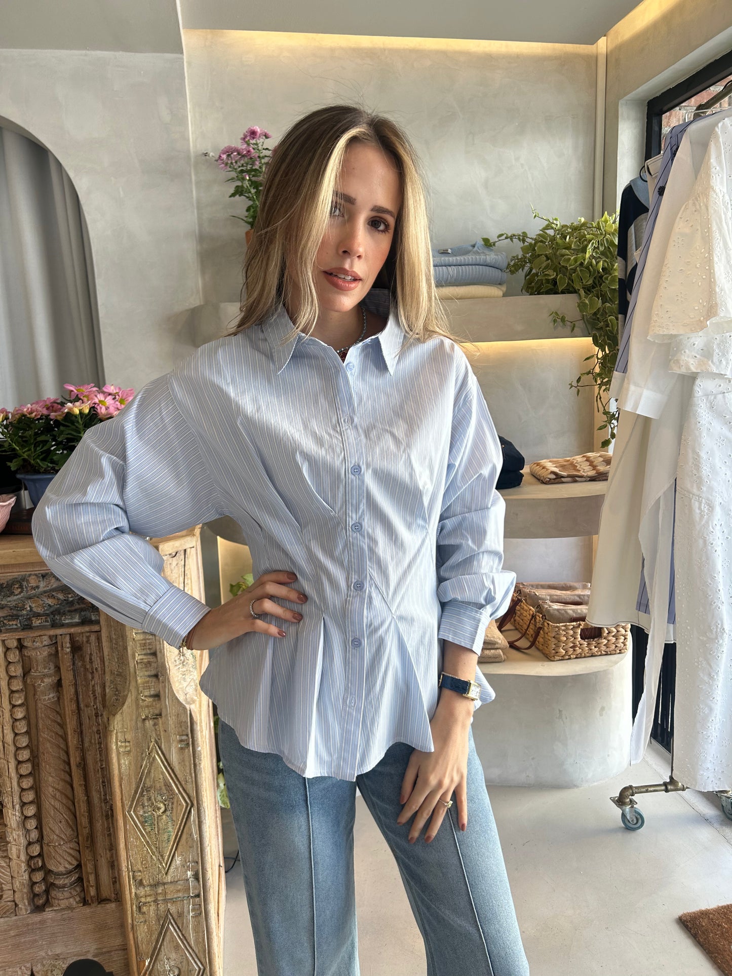 Massachusetts - Cinched Striped Shirt