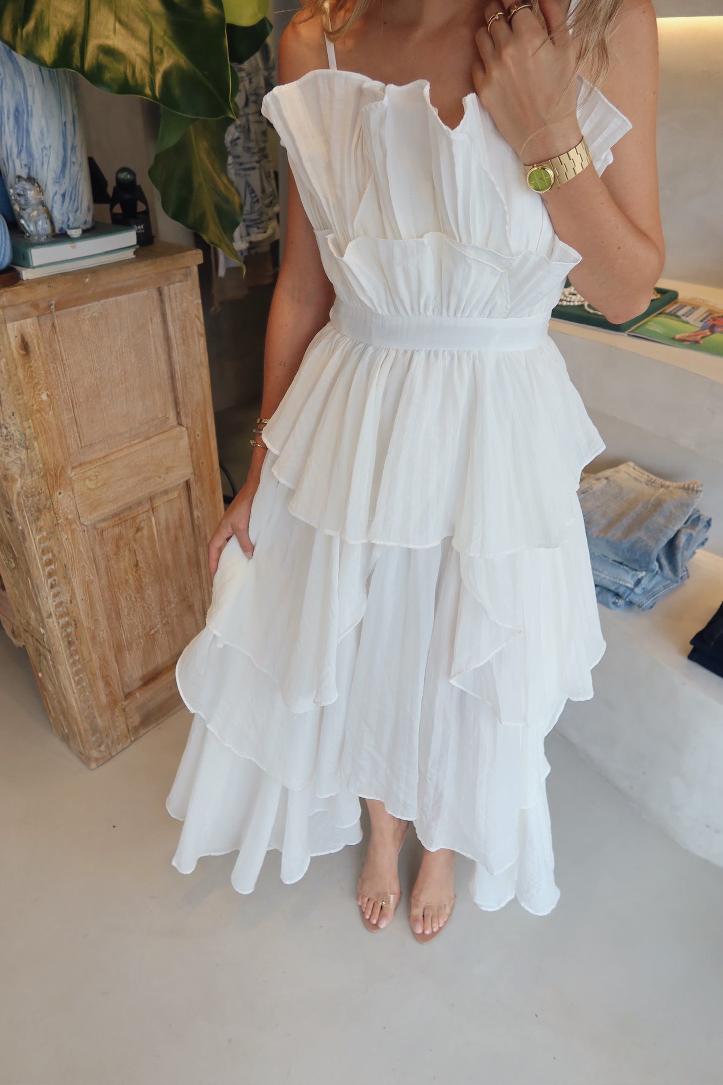 Gaia - Pleated White Dress