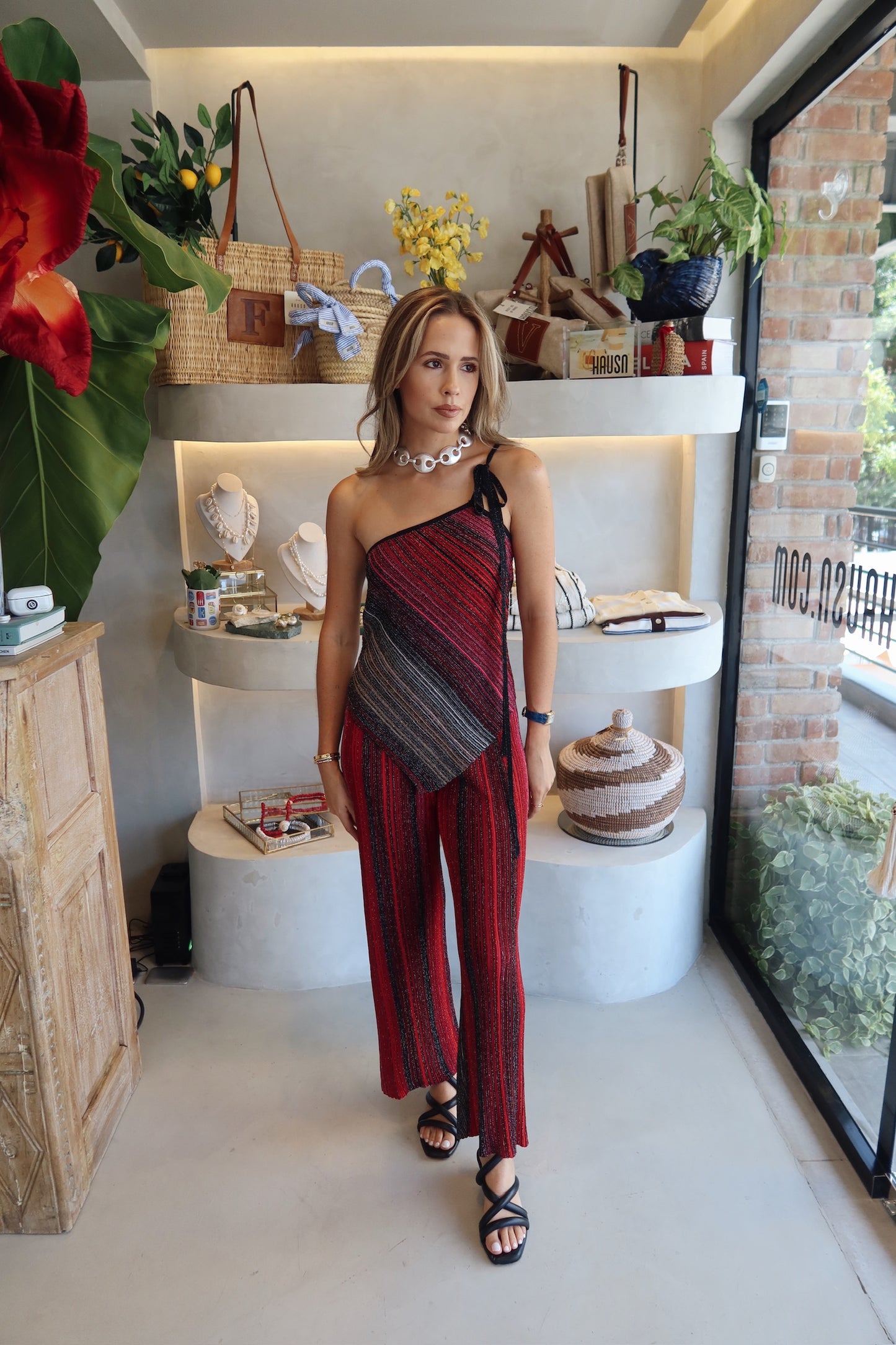 Roma - Red Metallic Pant Set