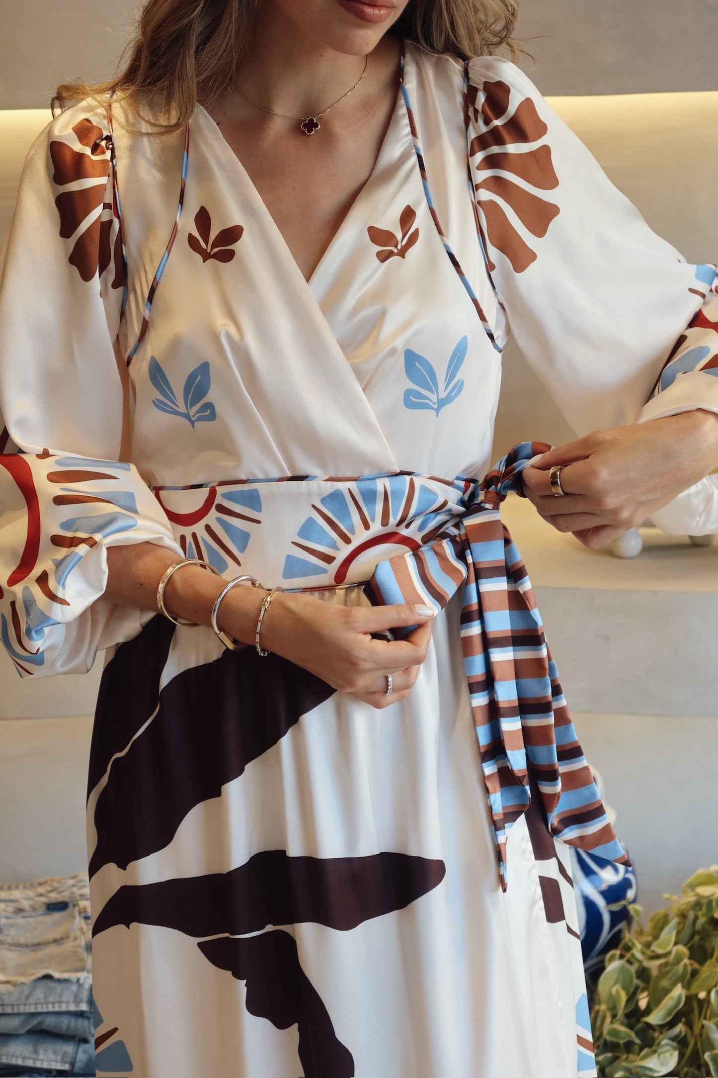 Golden Hour Getaway - Satin Print Dress