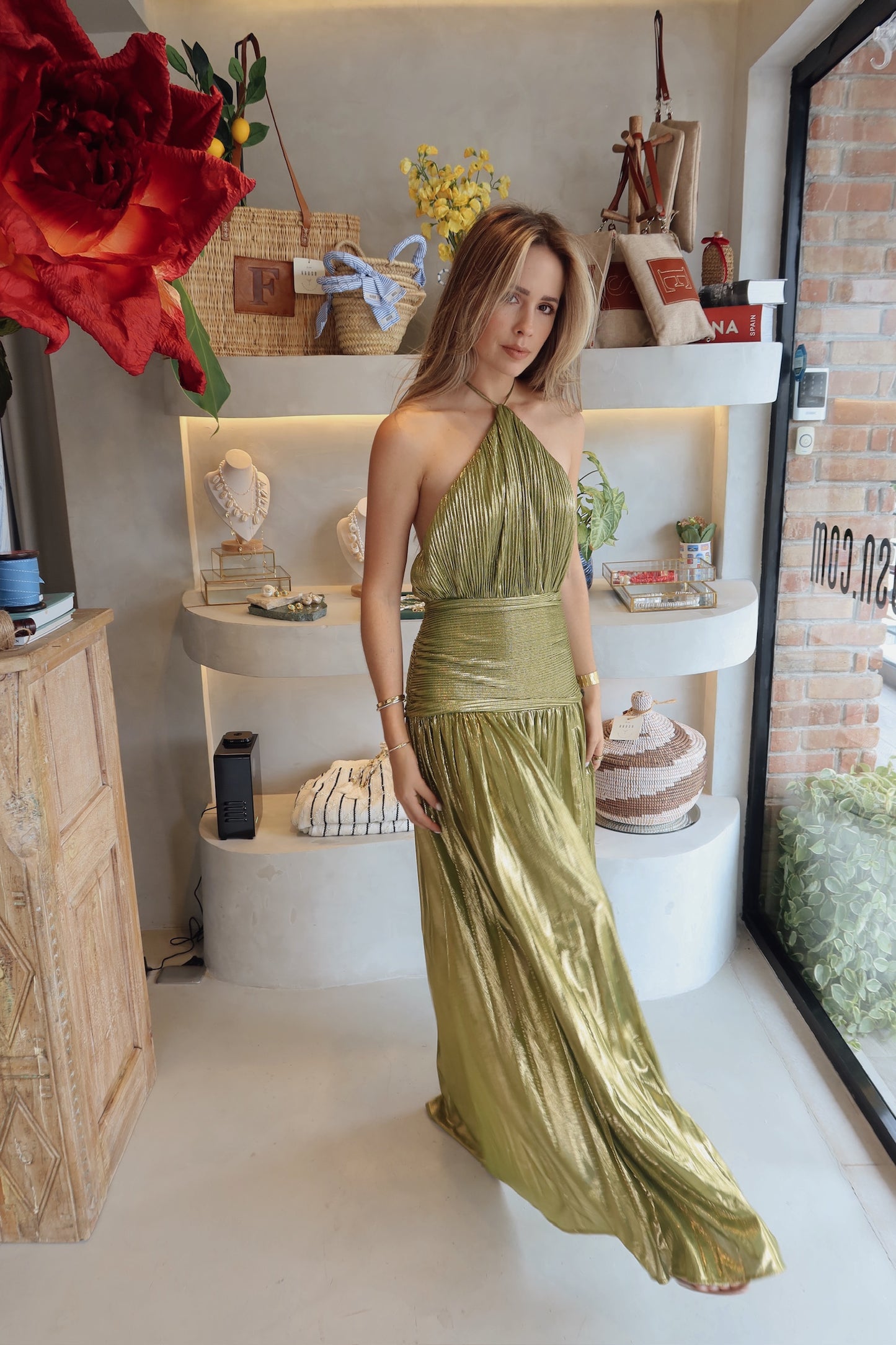 Dubái - metálic olive dress