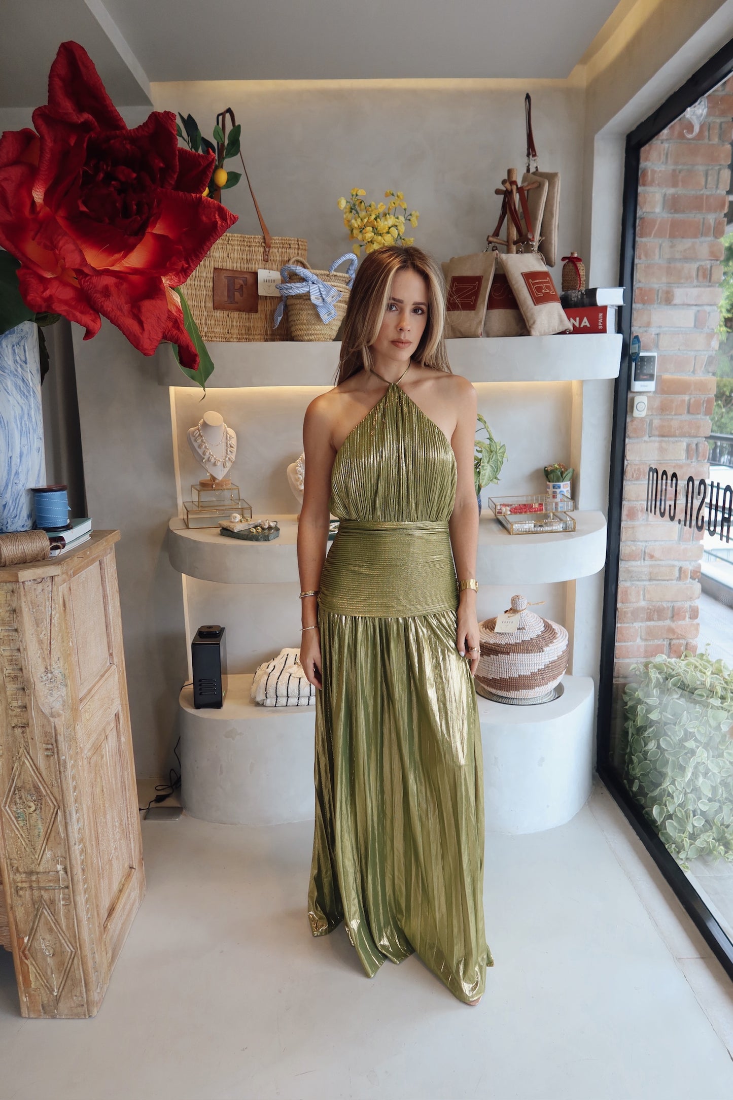 Dubái - metálic olive dress
