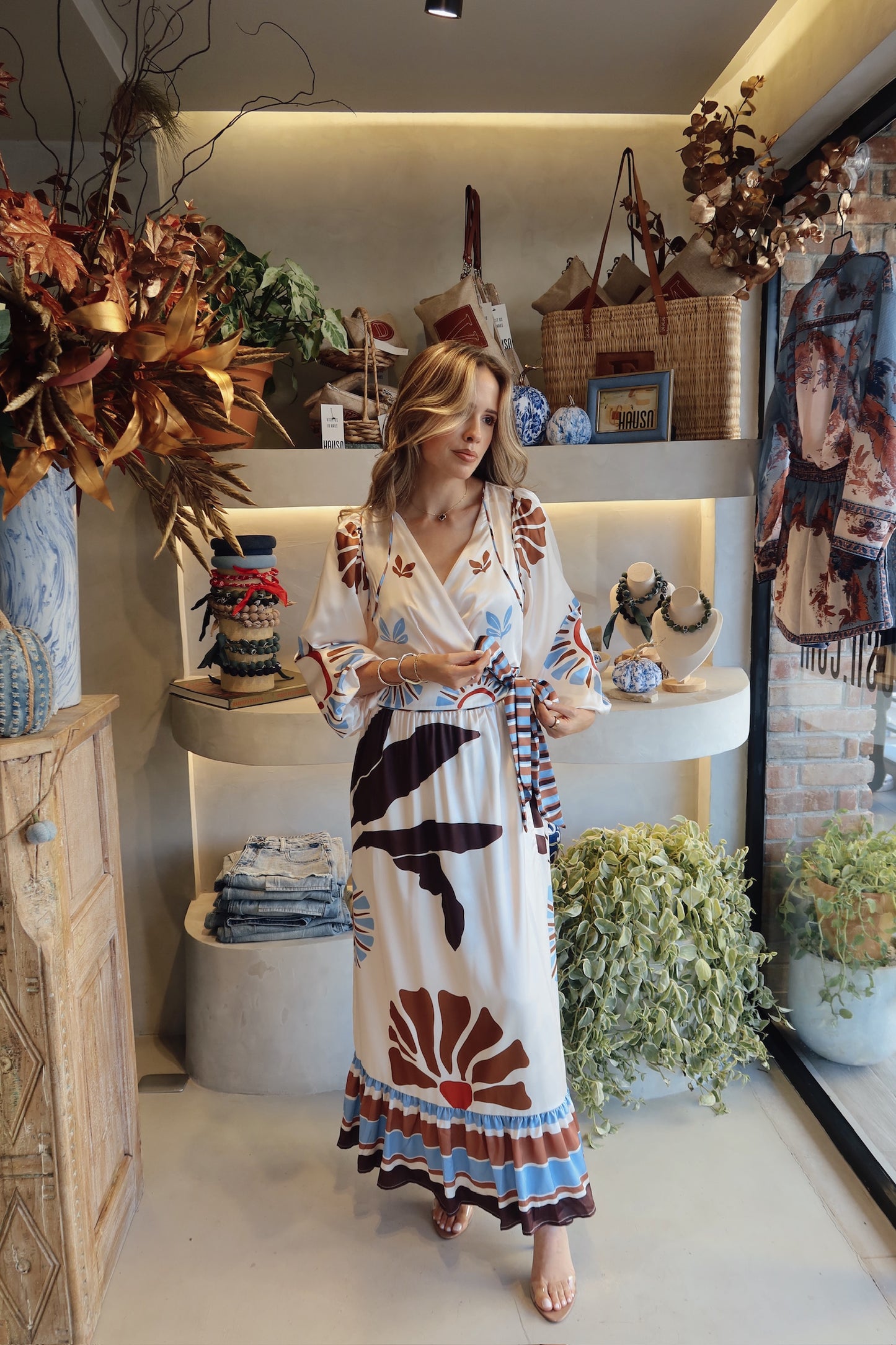 Golden Hour Getaway - Satin Print Dress