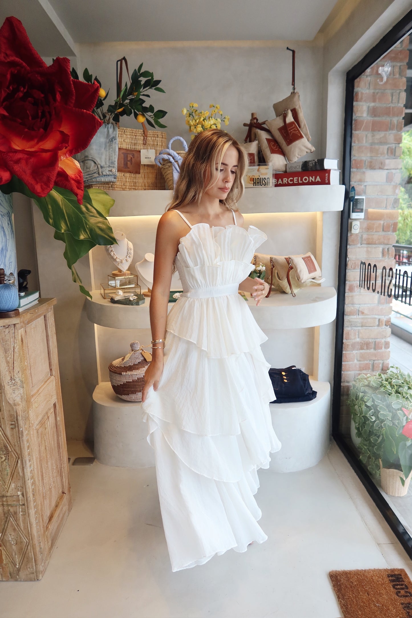Gaia - Pleated White Dress