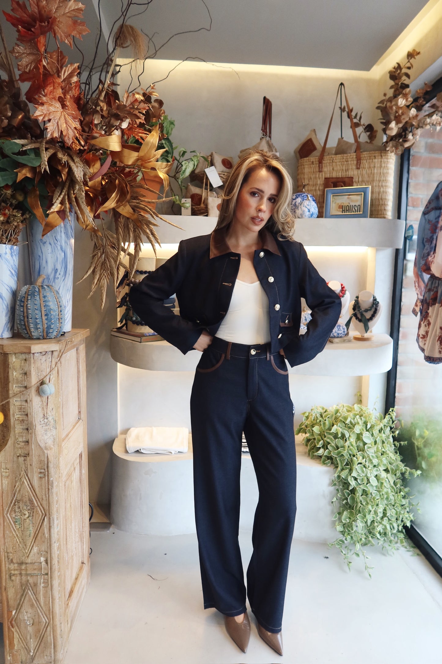 The Fran - Denim Leather Set