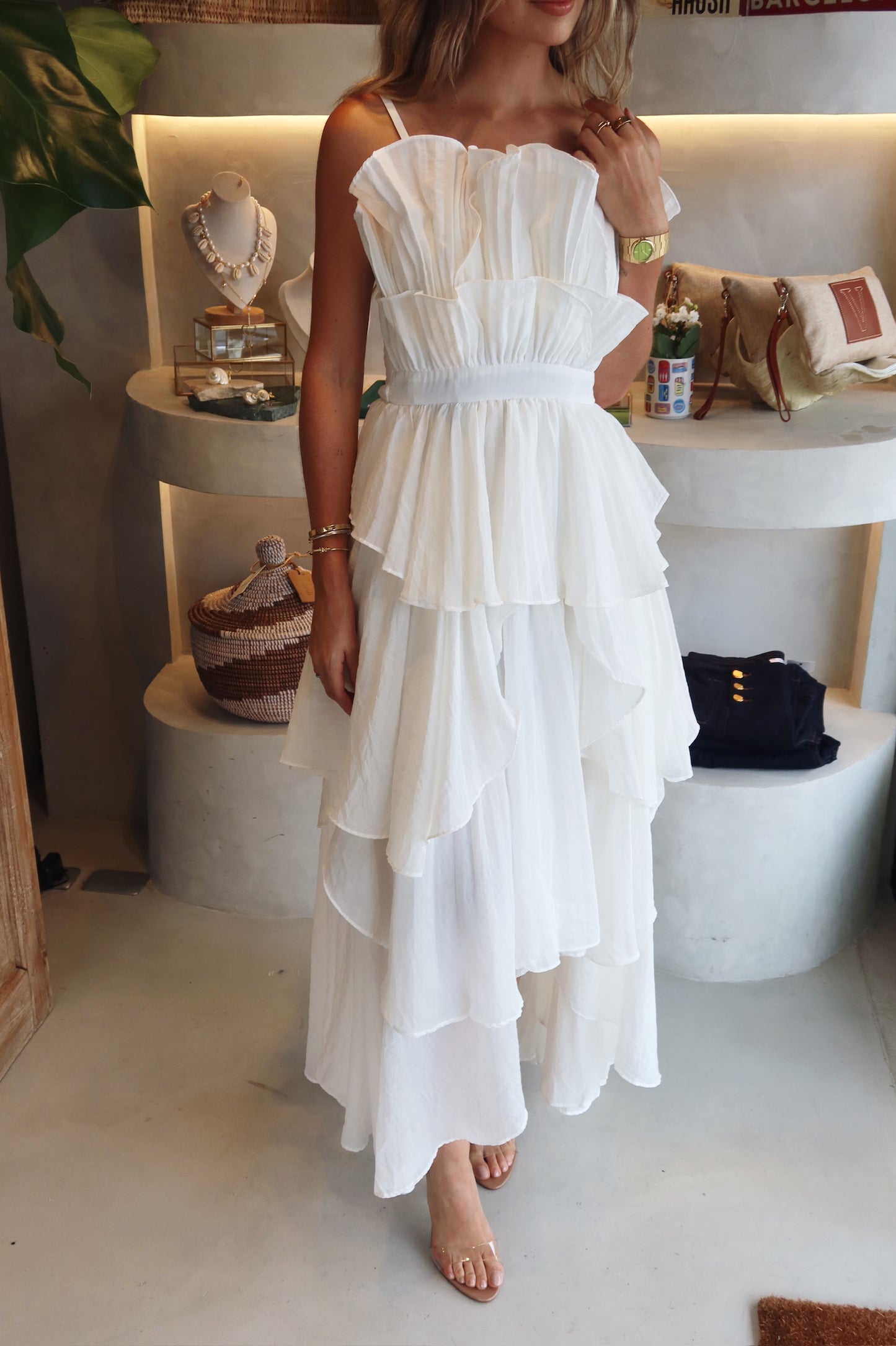 Gaia - Pleated White Dress