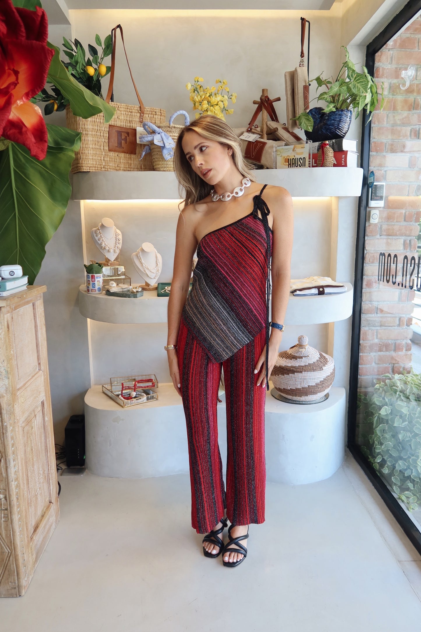 Roma - Red Metallic Pant Set