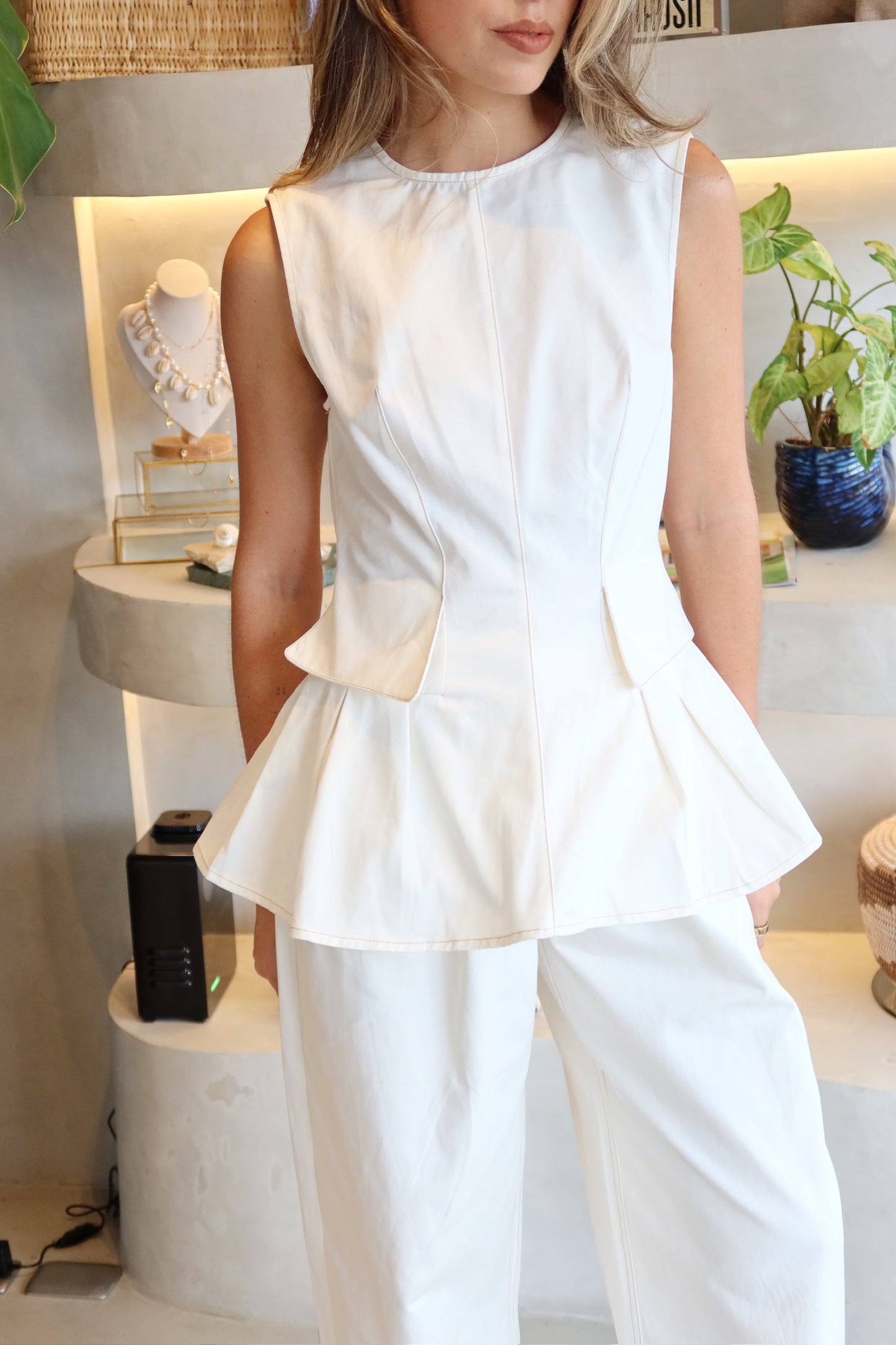 Sagaponack - Ivory Peplum Pant Set