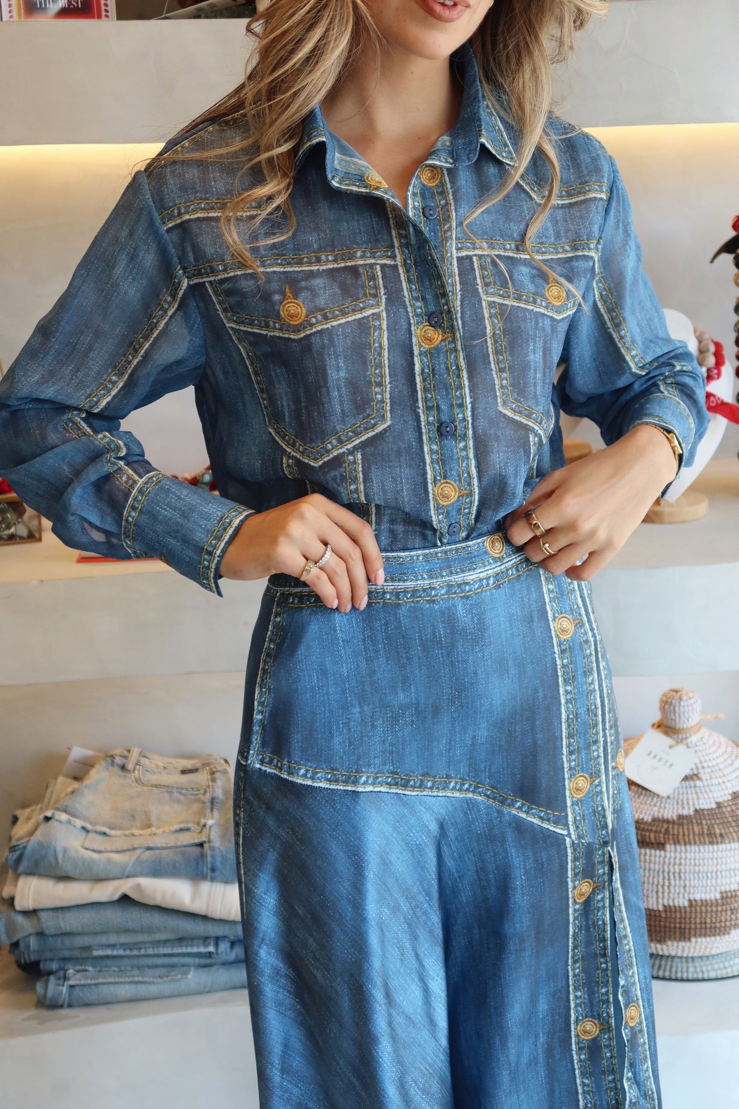 Vanessa - Printed Denim Silk Skirt
