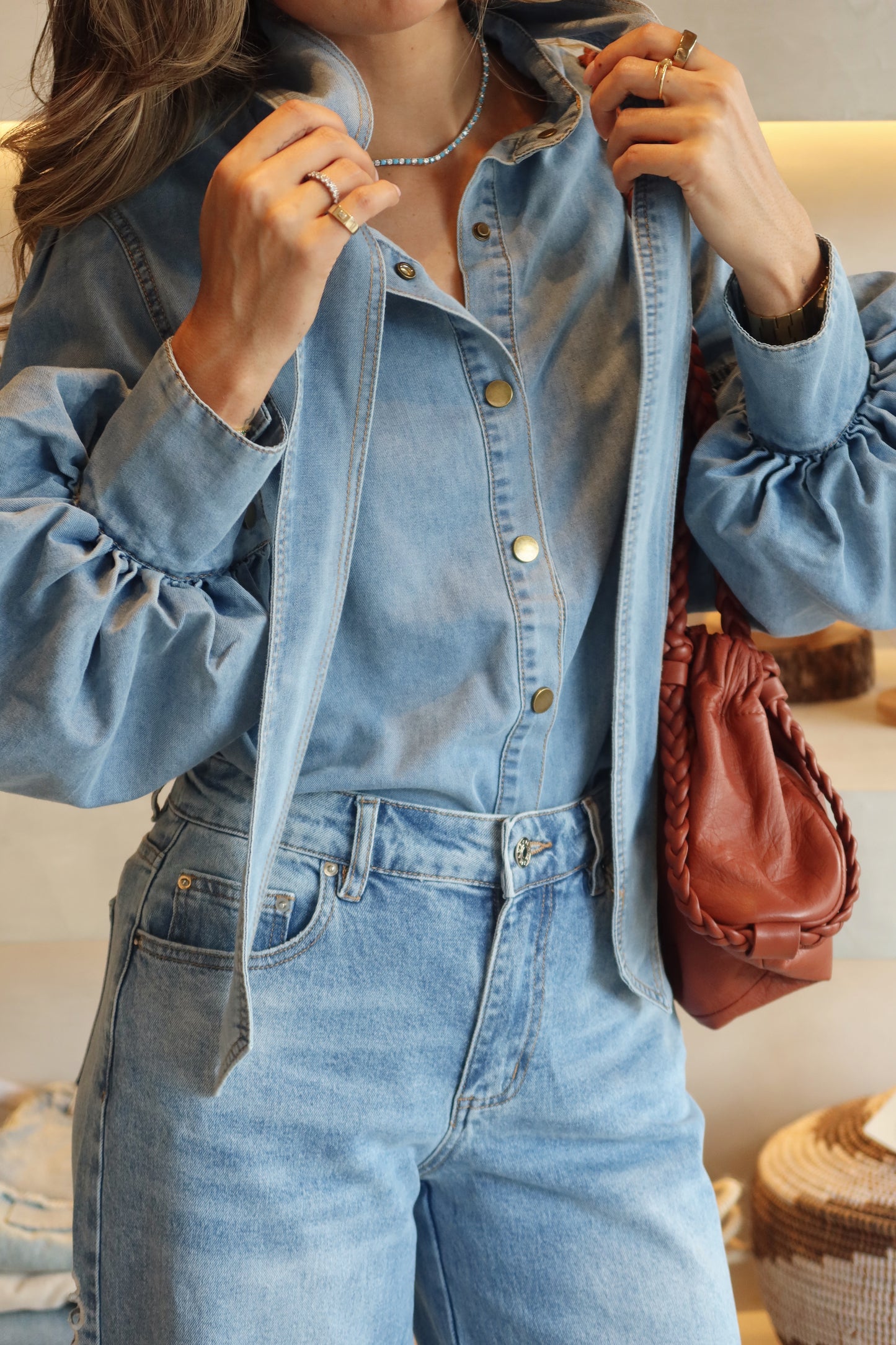 Marfa - Denim Tie Neck Blouse