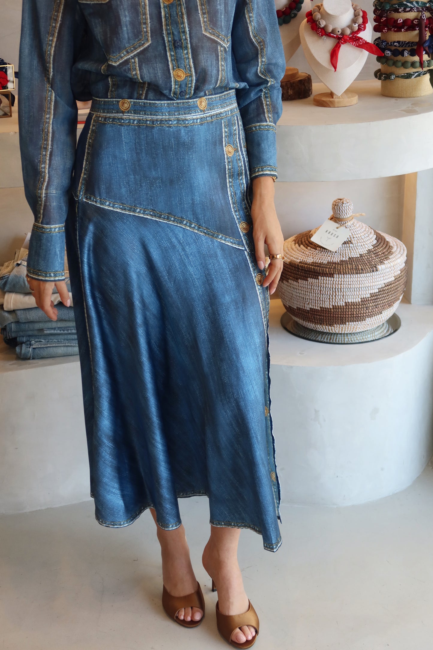 Vanessa - Printed Denim Silk Skirt