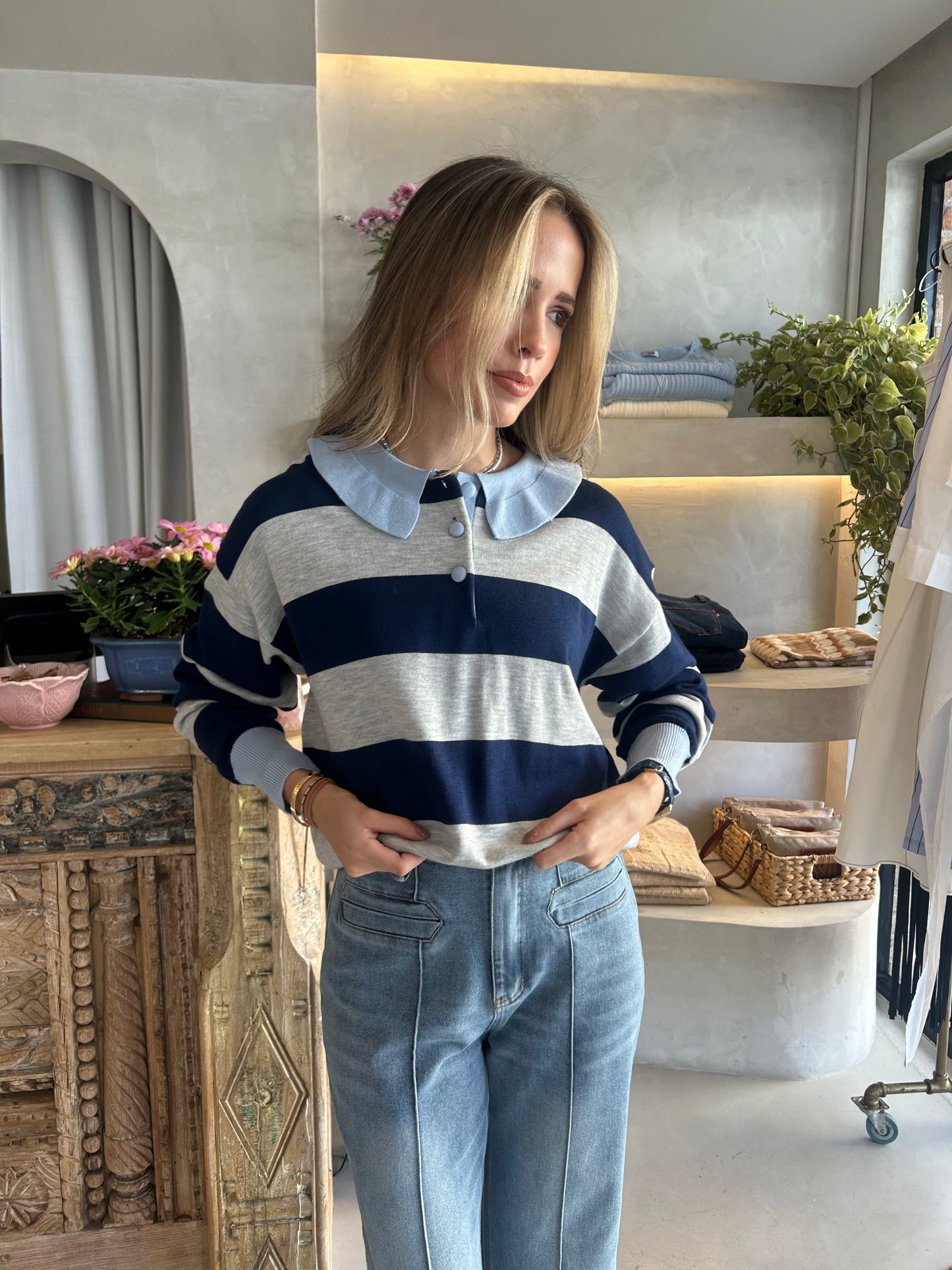 Boston - Stripe Polo Sweater