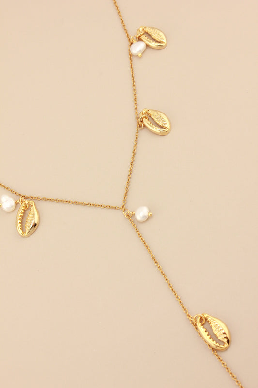SHELL & PEARL V DROP NECKLACE