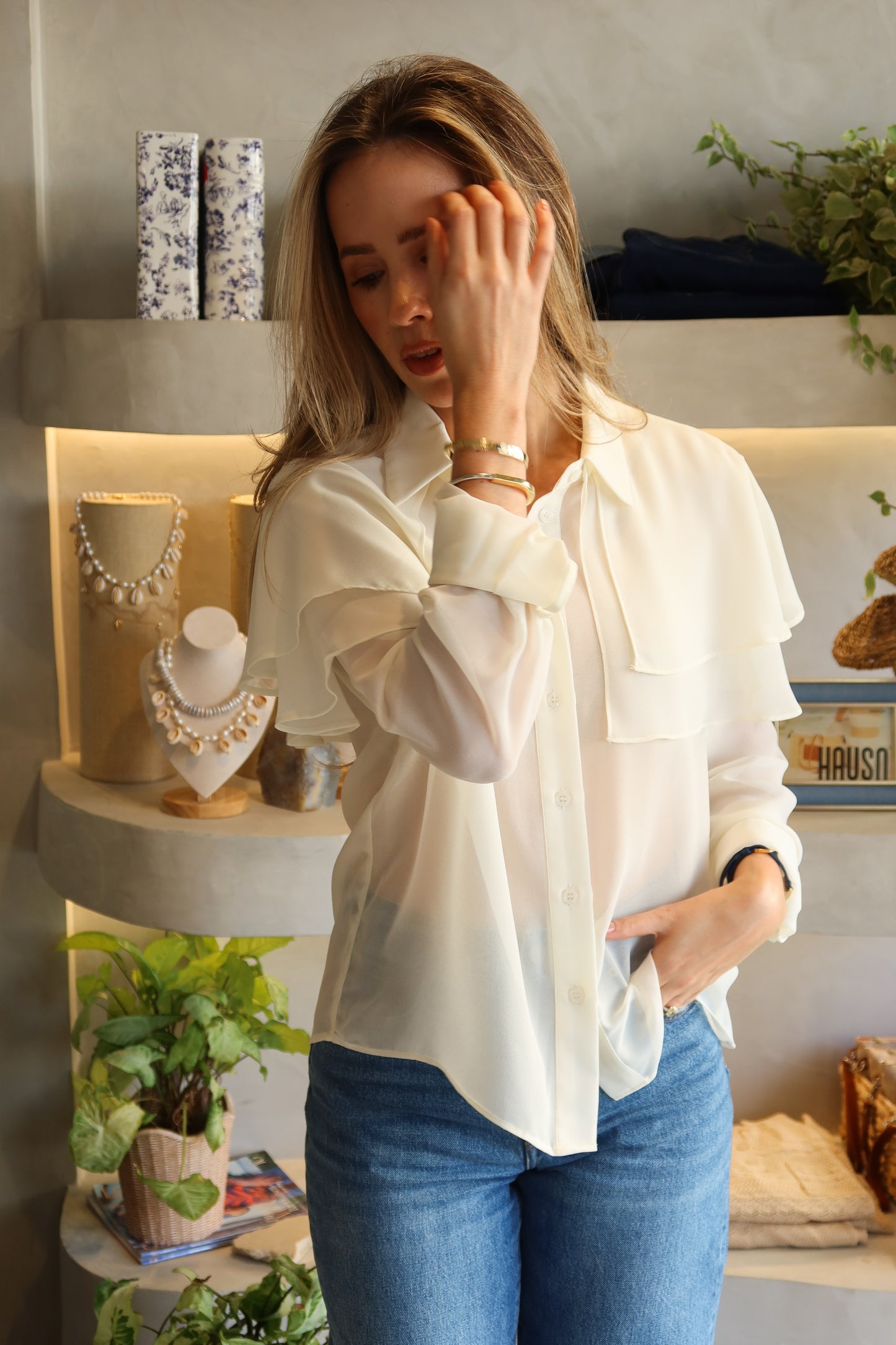 Naples - Sheer Cape Blouse