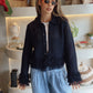 Maine - Knit Fringe Navy Sweater