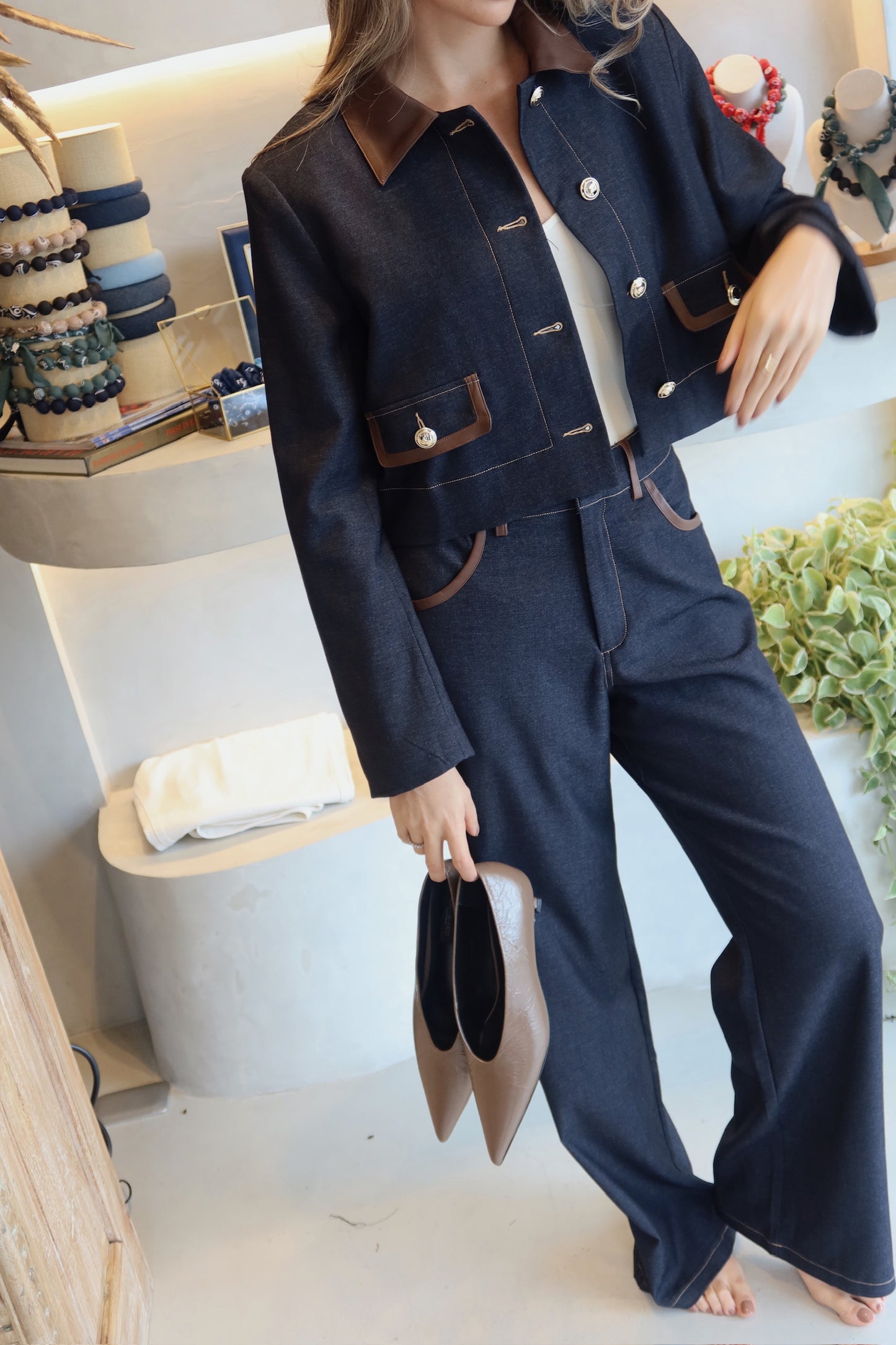 The Fran - Denim Leather Set