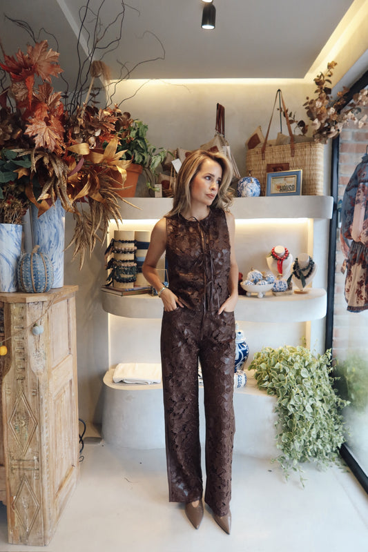 Marcelle - Cutout Leather Brown Set
