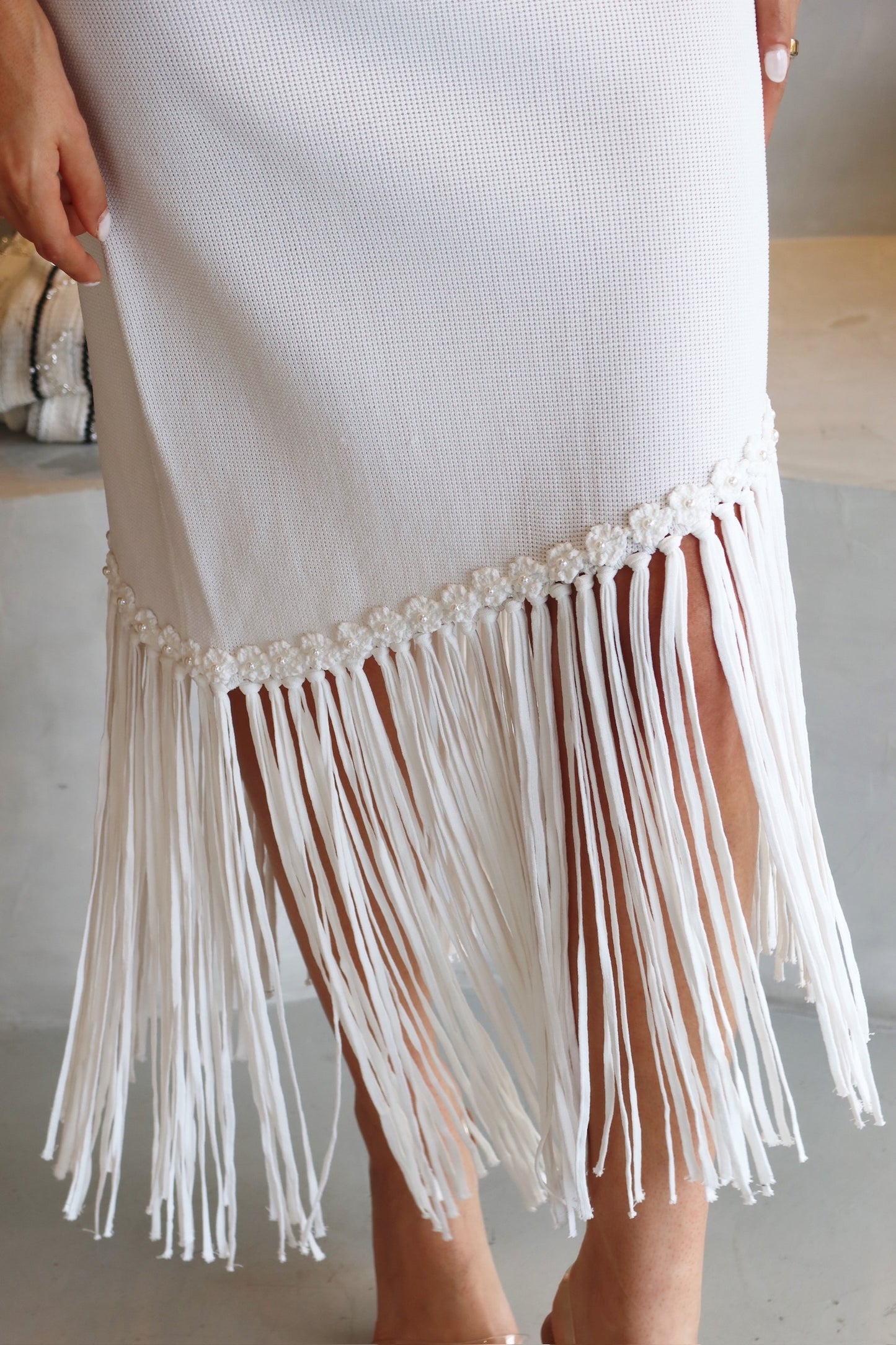 The Camila - White Fringed Dress