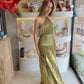 Dubái ￼- metálic olive dress