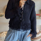 Maine - Knit Fringe Navy Sweater