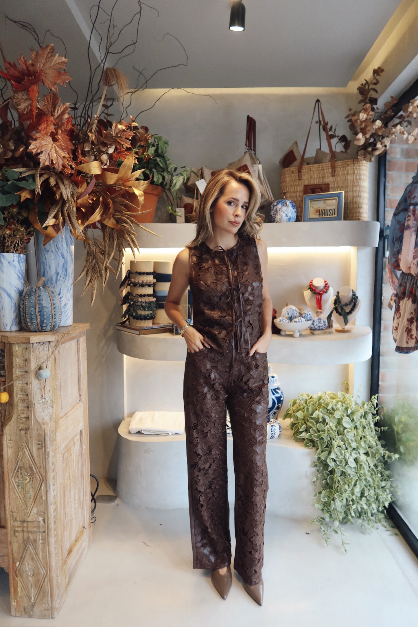 Marcelle - Cutout Leather Brown Set