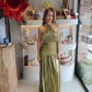 Dubái ￼- metálic olive dress