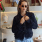 Maine - Knit Fringe Navy Sweater