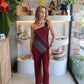Roma - Red Metallic Pant Set