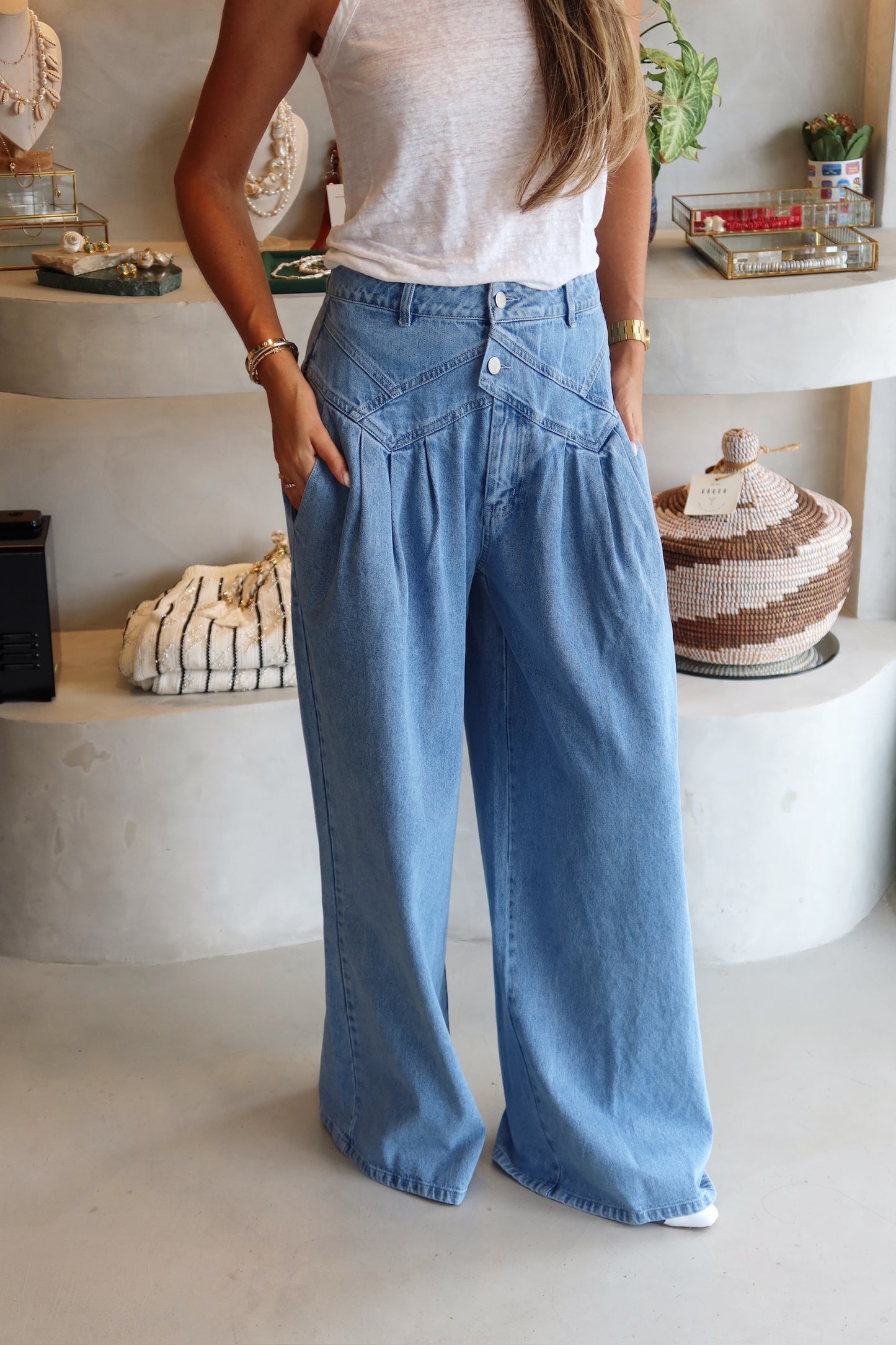Michelle - Pleated Denim Pant