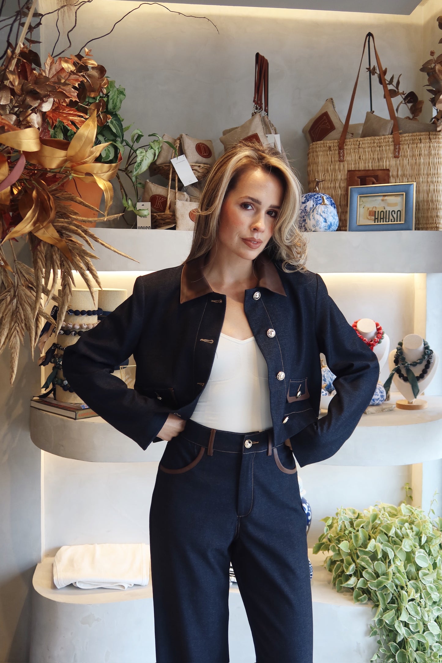 The Fran - Denim Leather Set