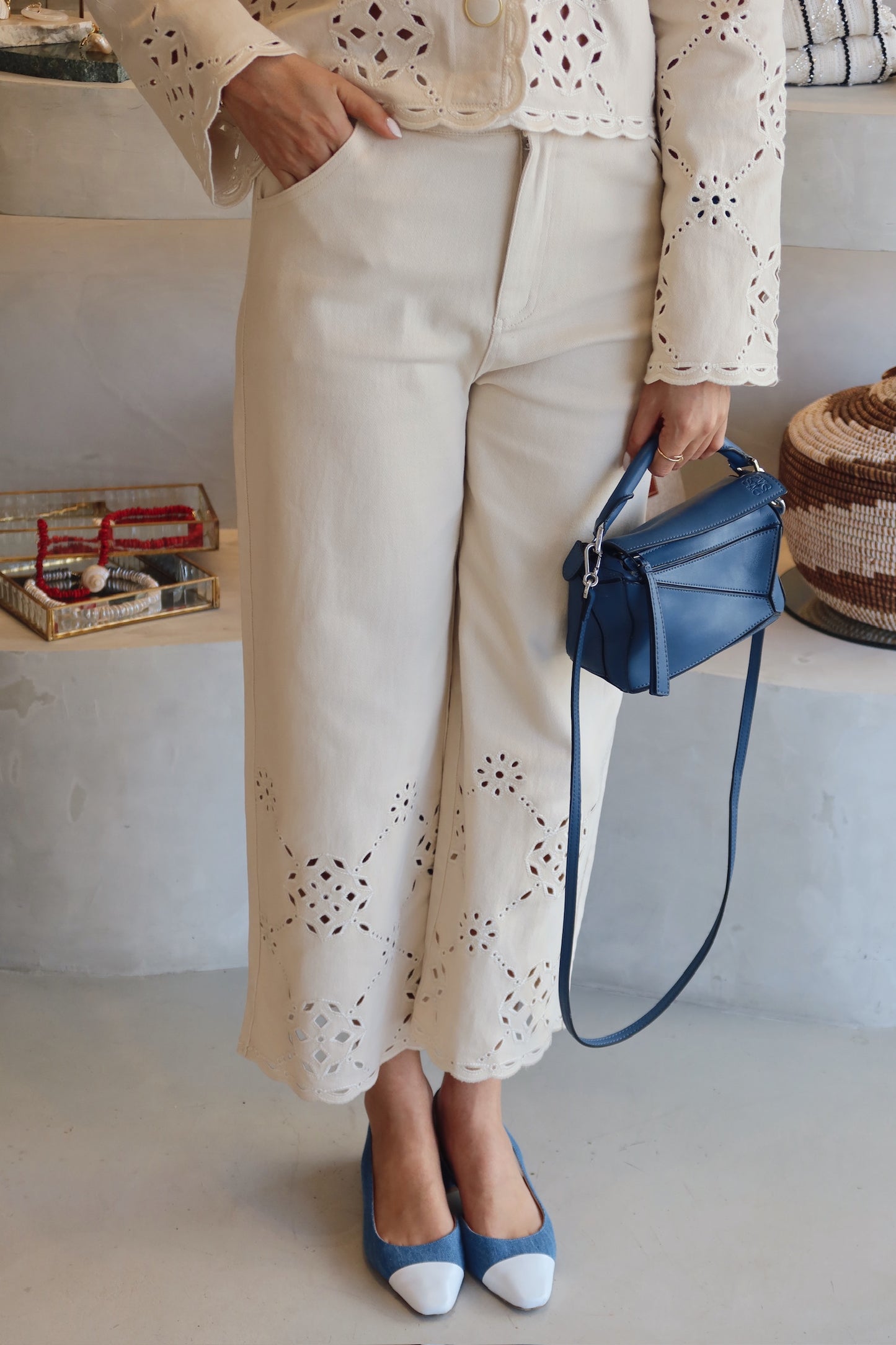 The Gabriela - Beige Eyelet Set