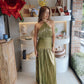 Dubái ￼- metálic olive dress