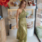 Dubái ￼- metálic olive dress