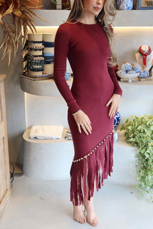 Bordeaux - Burgundy Fringe Dress