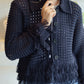 Maine - Knit Fringe Navy Sweater