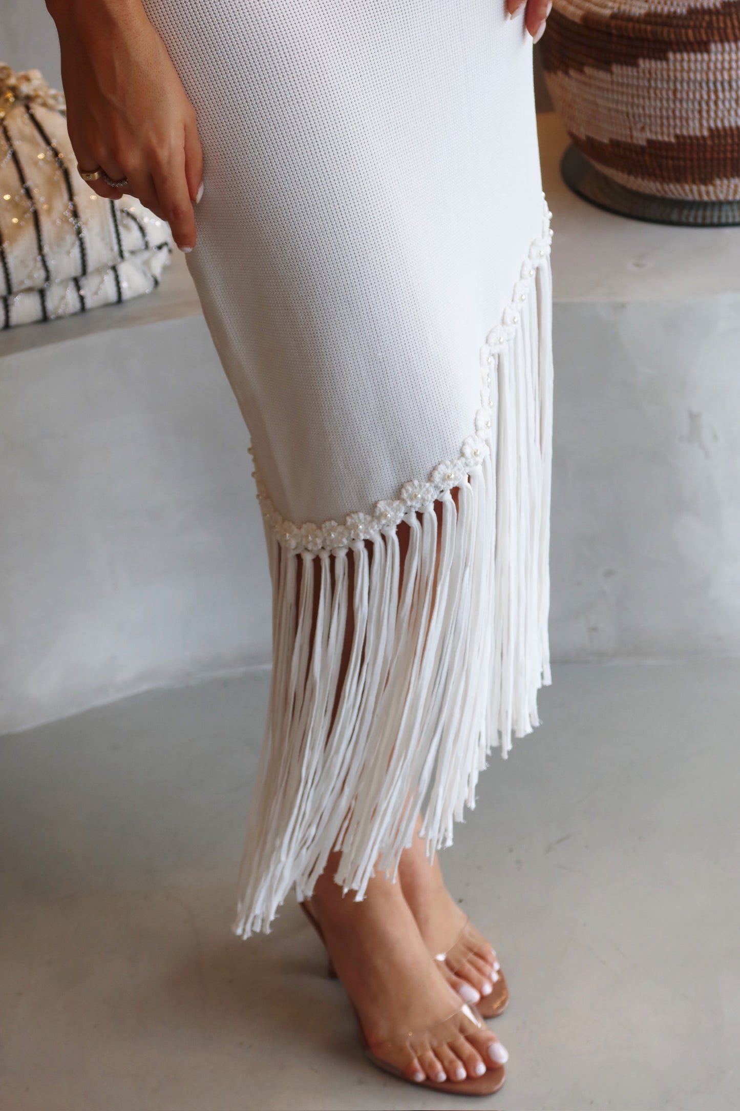 The Camila - White Fringed Dress