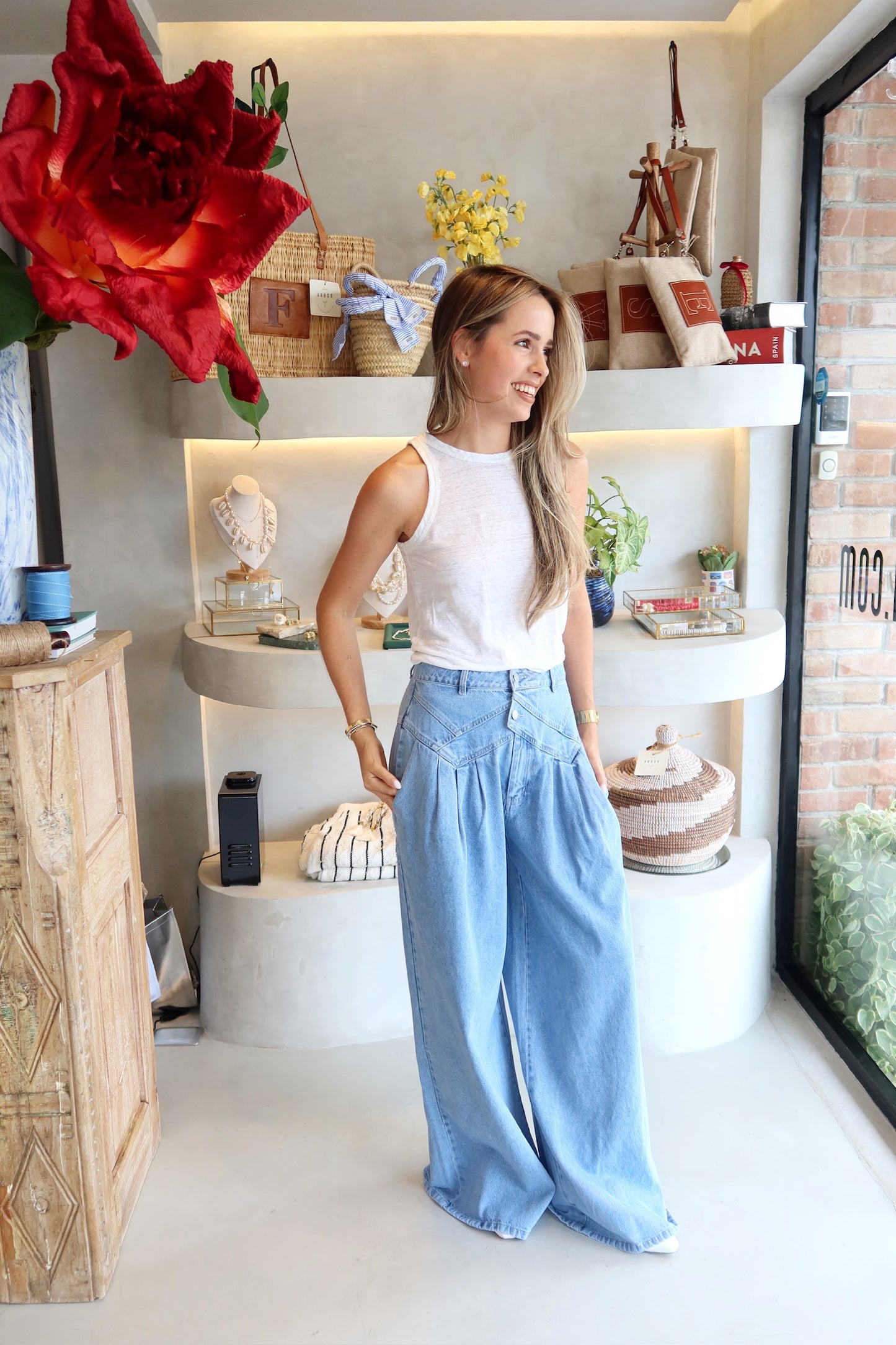 Michelle - Pleated Denim Pant