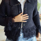 Maine - Knit Fringe Navy Sweater
